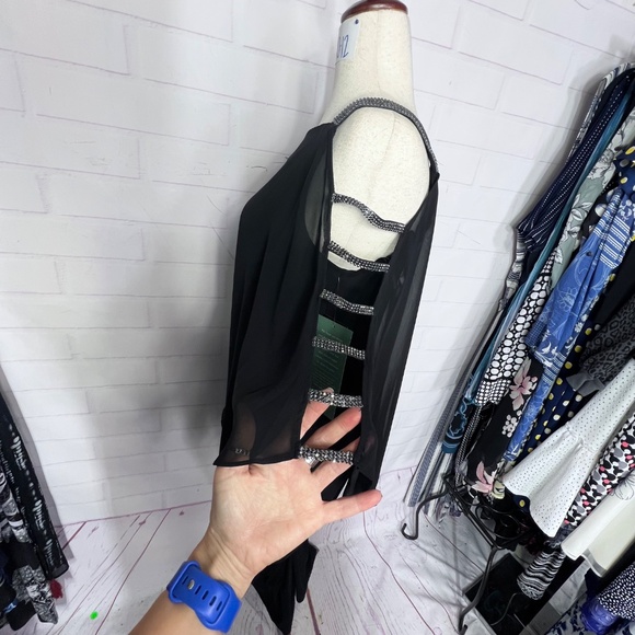 NWT($100) |•MSK•| Wide Leg Jumpsuit Rhinestone Cold Shoulder Sleeves Size L - Picture 7 of 14